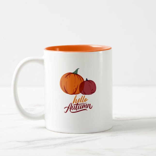 Caneca De Café Em Dois Tons Olá Autumn Pumpkins (Esquerda)