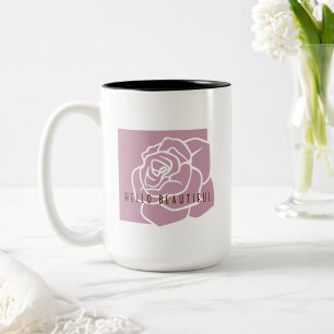 Caneca De Café Em Dois Tons Olá, Bonito - Rosa Moderno Chic
