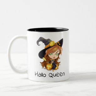Caneca De Café Em Dois Tons Olá! bruxa bonito da rainha   o Dia das Bruxas