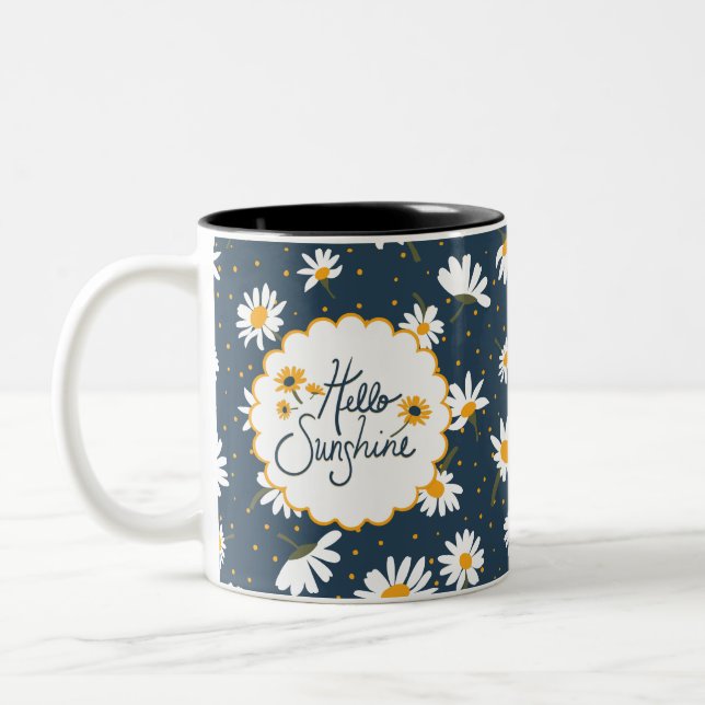 Caneca De Café Em Dois Tons Olá, Flores de Margarida Amarela Clássica Sunshine (Esquerda)