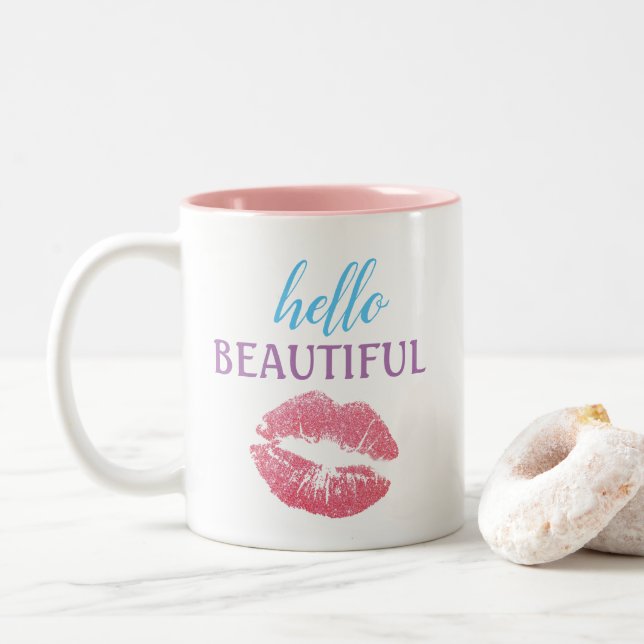 Caneca De Café Em Dois Tons Olá Linda (Com Donut)