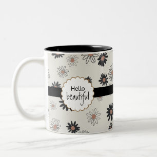 Caneca De Café Em Dois Tons Olá Lindas Flores de Margarida Rosa Negra