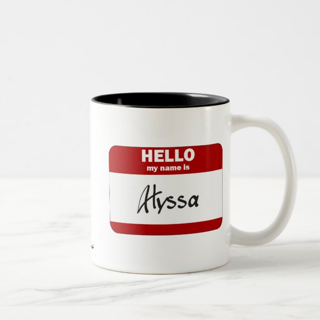 Caneca De Café Em Dois Tons Olá! meu nome é Alyssa (vermelho) (Direita)