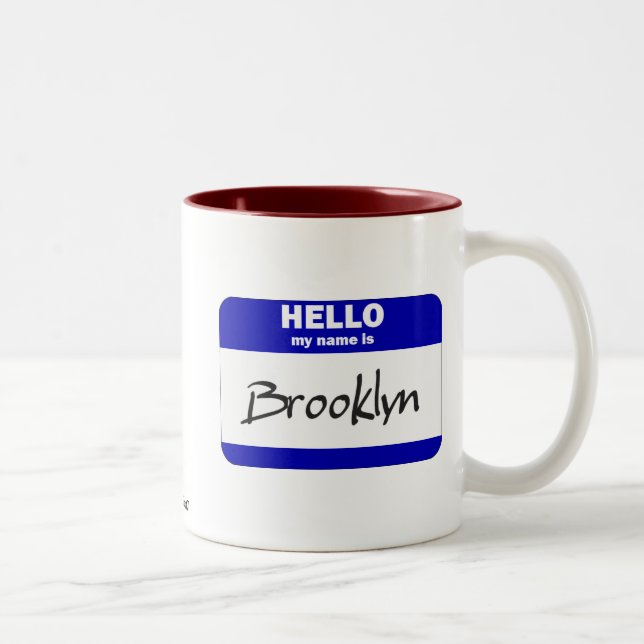 Caneca De Café Em Dois Tons Olá! meu nome é Brooklyn (azul) (Direita)