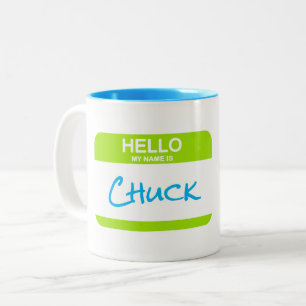 Caneca De Café Em Dois Tons Olá Meu Nome É CHUCK Nametag Green Blue Office