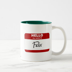 Caneca De Café Em Dois Tons Olá! meu nome é Felix (vermelho)