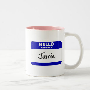 Caneca De Café Em Dois Tons Olá! meu nome é Jamie (azul)