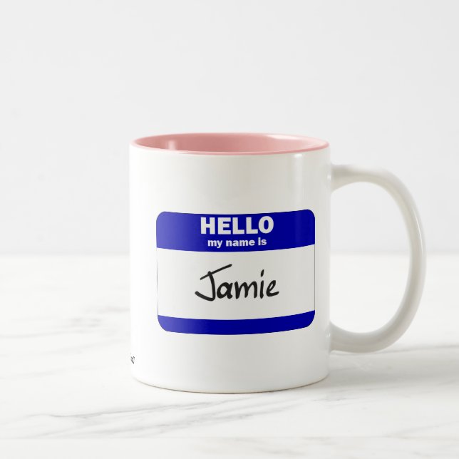 Caneca De Café Em Dois Tons Olá! meu nome é Jamie (azul) (Direita)