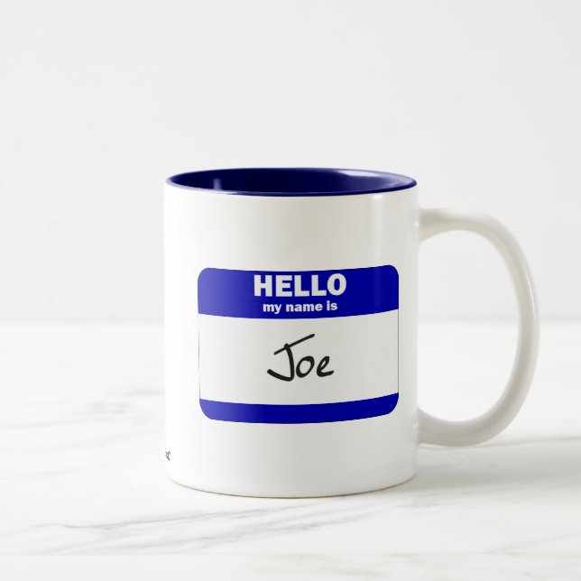 Caneca De Café Em Dois Tons Olá! meu nome é Joe (azul) (Direita)