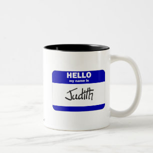Caneca De Café Em Dois Tons Olá! meu nome é Judith (azul)
