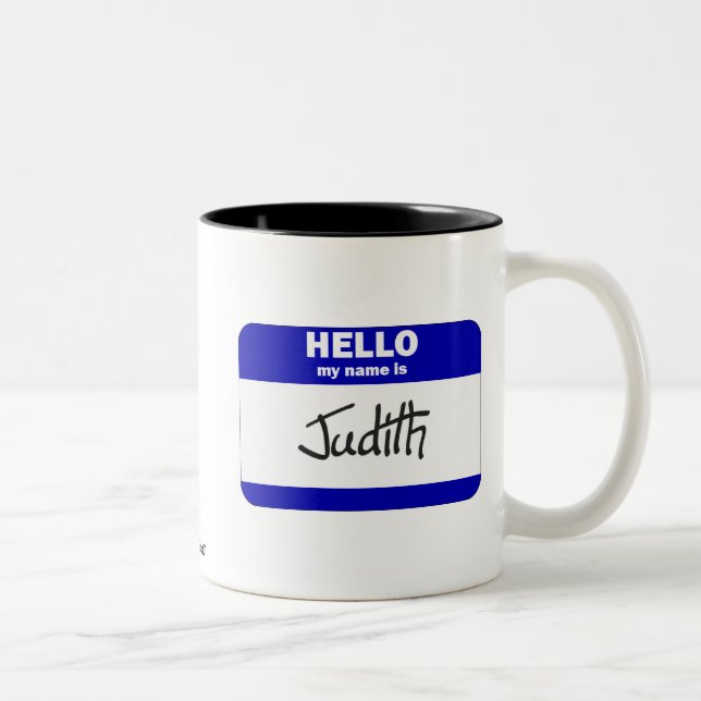 Caneca De Café Em Dois Tons Olá! meu nome é Judith (azul) (Direita)