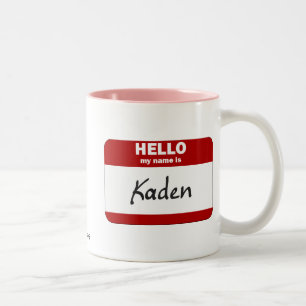 Caneca De Café Em Dois Tons Olá! meu nome é Kaden (vermelho)