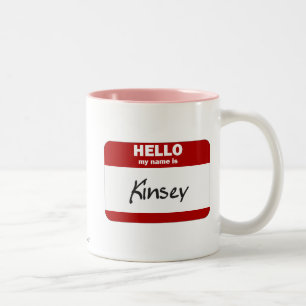 Caneca De Café Em Dois Tons Olá! meu nome é Kinsey (vermelho)