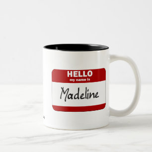 Caneca De Café Em Dois Tons Olá! meu nome é Madeline (vermelha)