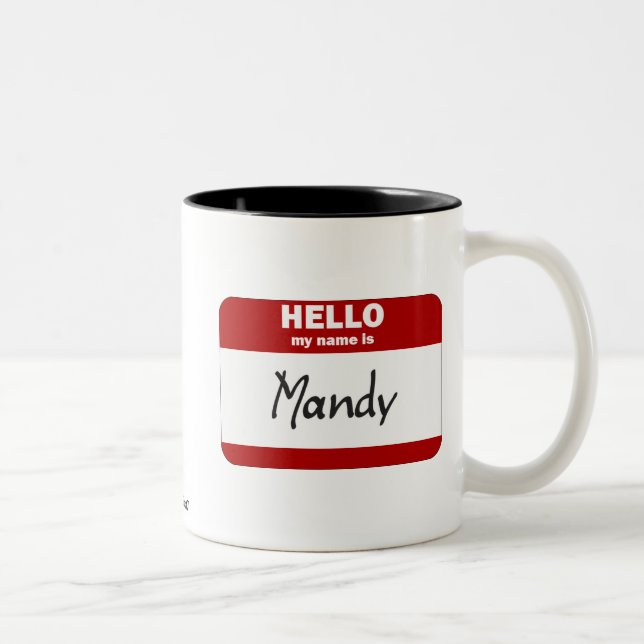 Caneca De Café Em Dois Tons Olá! meu nome é Mandy (vermelha) (Direita)