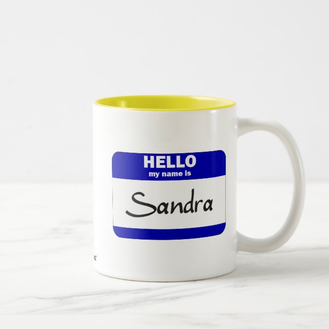 Caneca De Café Em Dois Tons Olá! meu nome é Sandra (azul) (Direita)