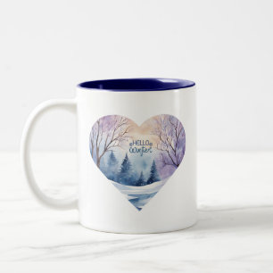 Caneca De Café Em Dois Tons Olá Winter Watercolor Heart
