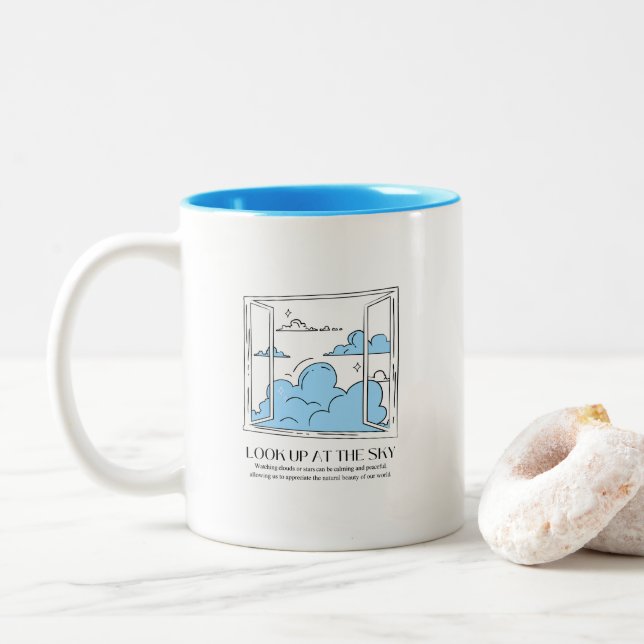 Caneca De Café Em Dois Tons Olhe Para Céu (Com Donut)