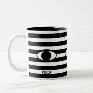Caneca De Café Em Dois Tons Olho Abstrato Moderno em Listras Preto e Branco