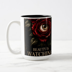 Caneca De Café Em Dois Tons Olhos de Rosa Escura Gótico Halloween Horror