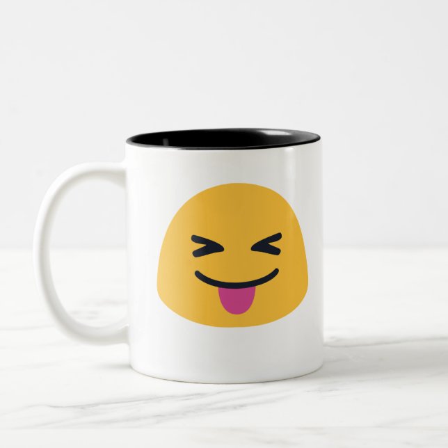 Caneca De Café Em Dois Tons Olhos fechados de língua Emoji (Esquerda)