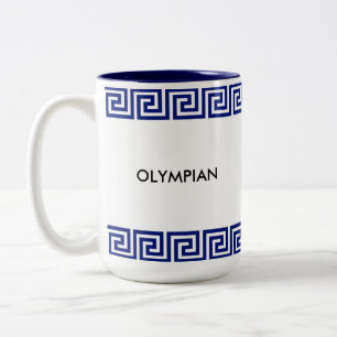 Caneca De Café Em Dois Tons Olímpico Azul e Branco Padrão Geométrico Grego