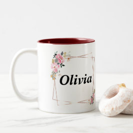 Caneca De Café Em Dois Tons Olivia name Mug - Taça de Café Personalizada com A