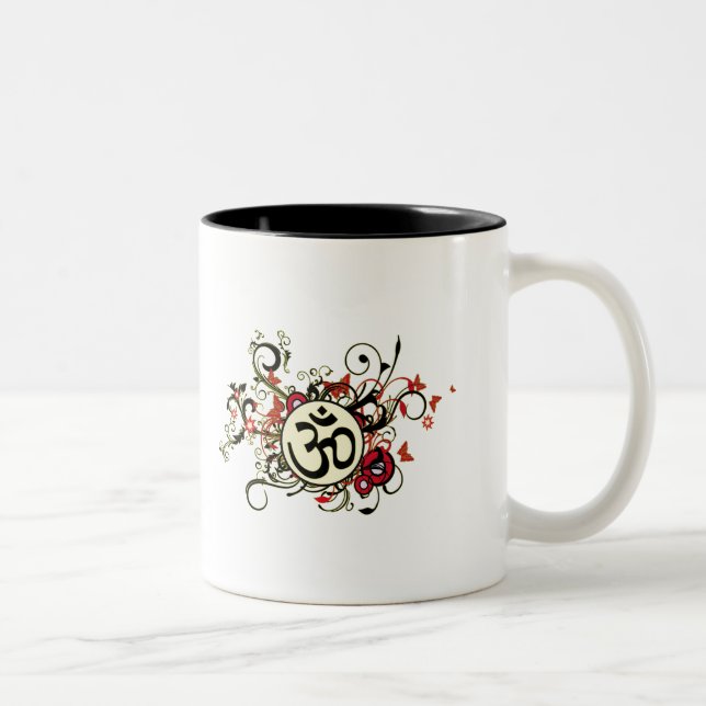 Caneca De Café Em Dois Tons OM floral budista (Direita)