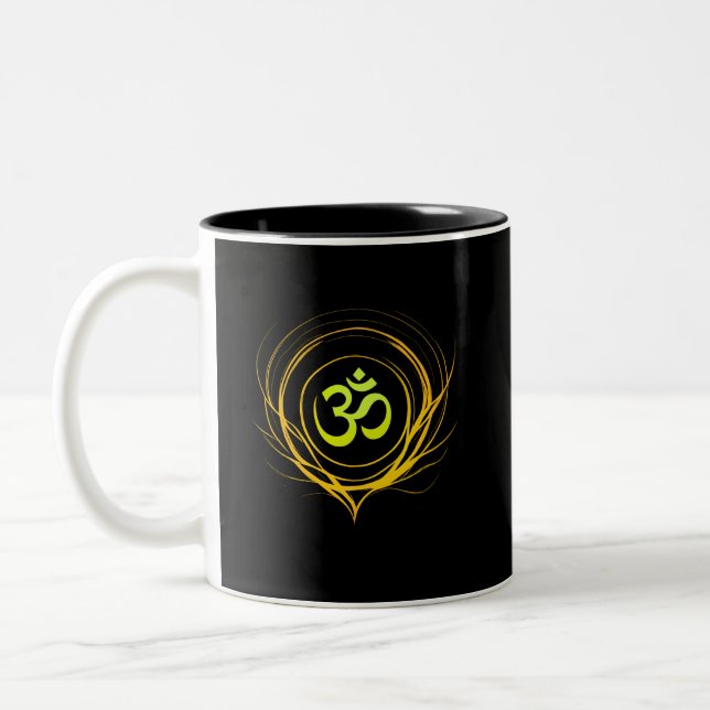 Caneca De Café Em Dois Tons Om Healing Aura • Soft Emotional Renewal Energy (Esquerda)