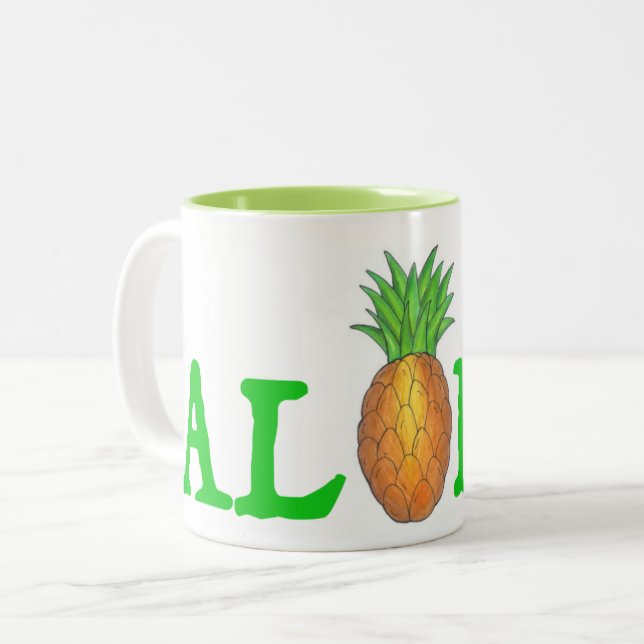 Caneca De Café Em Dois Tons OMG de abacaxi do Havaí, Ilha Tropical ALOHA (Frente Esquerda)