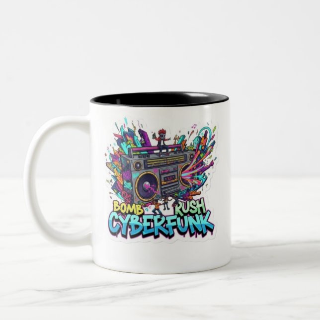 Caneca De Café Em Dois Tons onda de bomba cyberfunk (Esquerda)