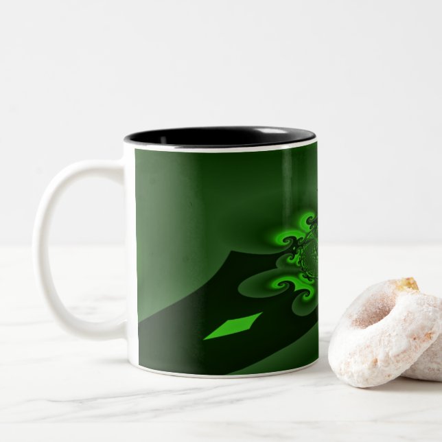 Caneca De Café Em Dois Tons Onda Espiral Verde Escuro E Limão (Com Donut)