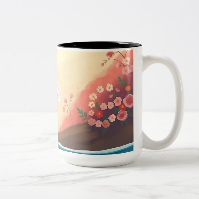 Caneca De Café Em Dois Tons Onda Oceânica Impressionista (Direita)
