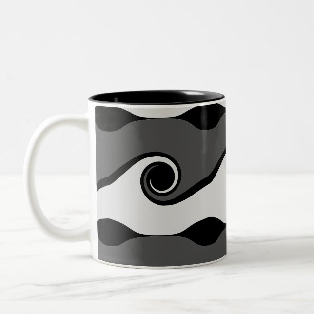 Caneca De Café Em Dois Tons Ondas Abstratas Preto e Branco (Esquerda)