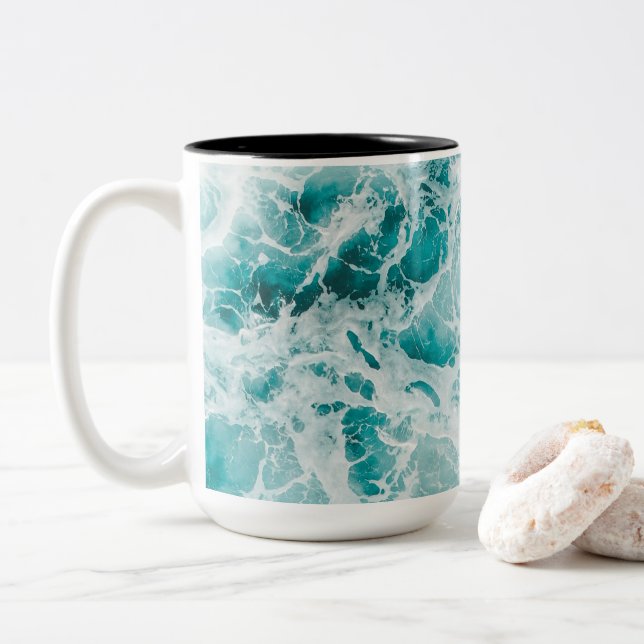 Caneca De Café Em Dois Tons Ondas azuis do oceano (Com Donut)