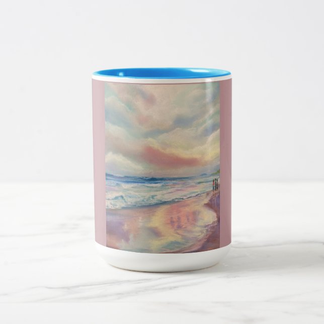 Caneca De Café Em Dois Tons ondas da linha costeira da praia (Centro)