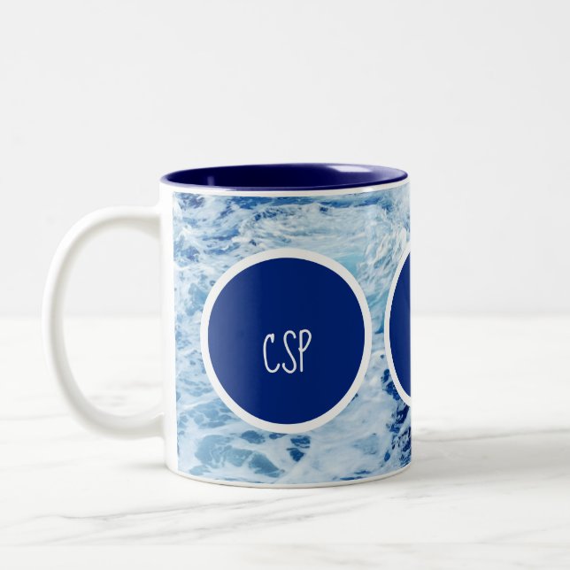 Caneca De Café Em Dois Tons Ondas do Oceano Monograma (Esquerda)