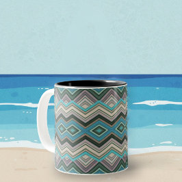 Caneca De Café Em Dois Tons Ondas do Oceano Zig Zags & Stripes