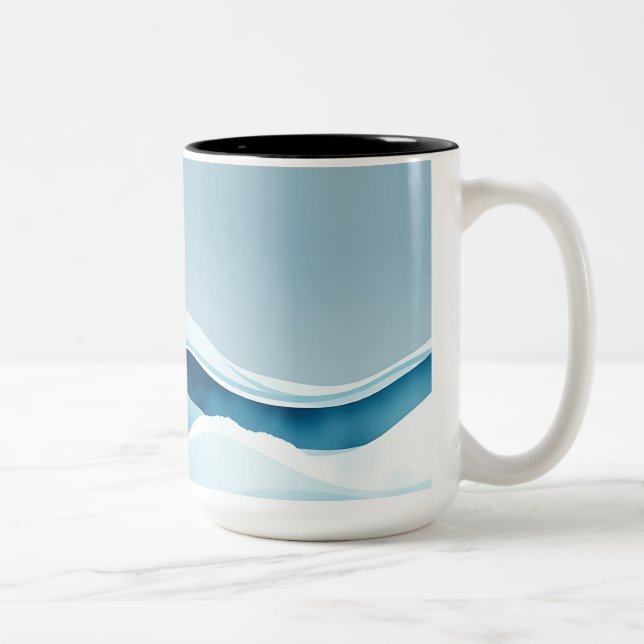 Caneca De Café Em Dois Tons Ondas Oceânicas De Aquarela (Direita)