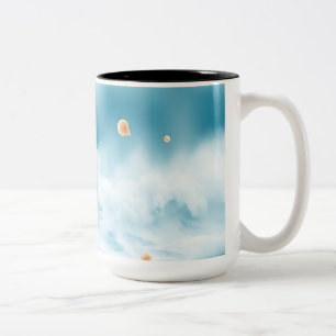 Caneca De Café Em Dois Tons Ondas oceânicas de cor aquosa com casquilho