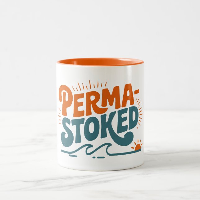Caneca De Café Em Dois Tons Ondas Perma-Stoked (Centro)