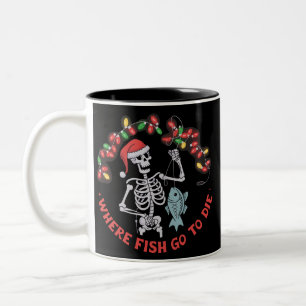 Caneca De Café Em Dois Tons Onde os Peixes Vão Morrer Pescador Esqueleto de Na