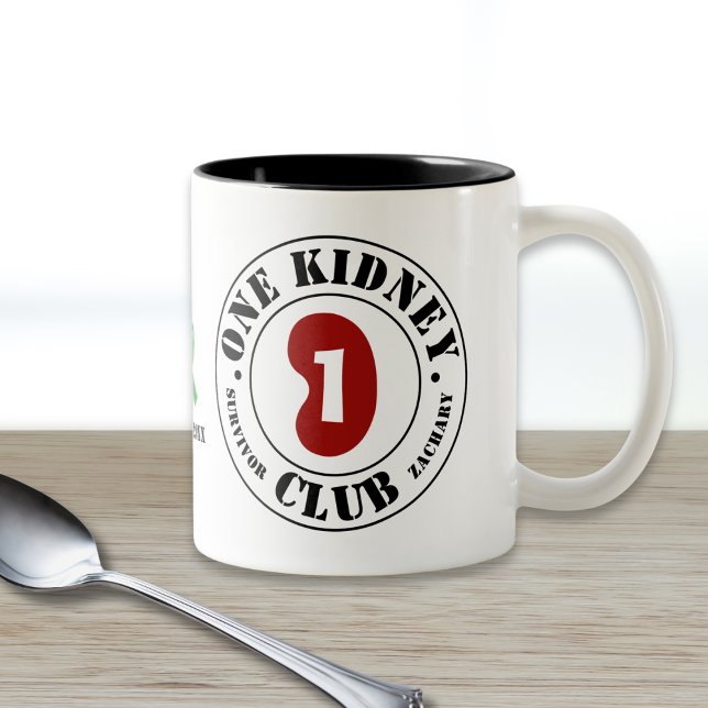 Caneca De Café Em Dois Tons One Kidney Club Donor Recipient Names Date (Criador carregado)