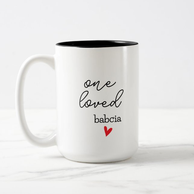 Caneca De Café Em Dois Tons One Loved Babcia | Customisable Grandma Gift (Esquerda)