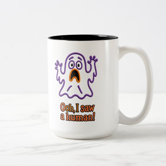 Caneca De Café Em Dois Tons Oooh, Eu Vi um Humano! – Fantasma Divertido de Hal (Direita)