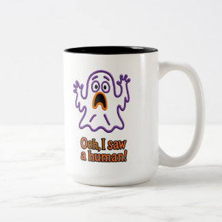 Caneca De Café Em Dois Tons Oooh, I Saw a Human! – Funny Ghost Halloween