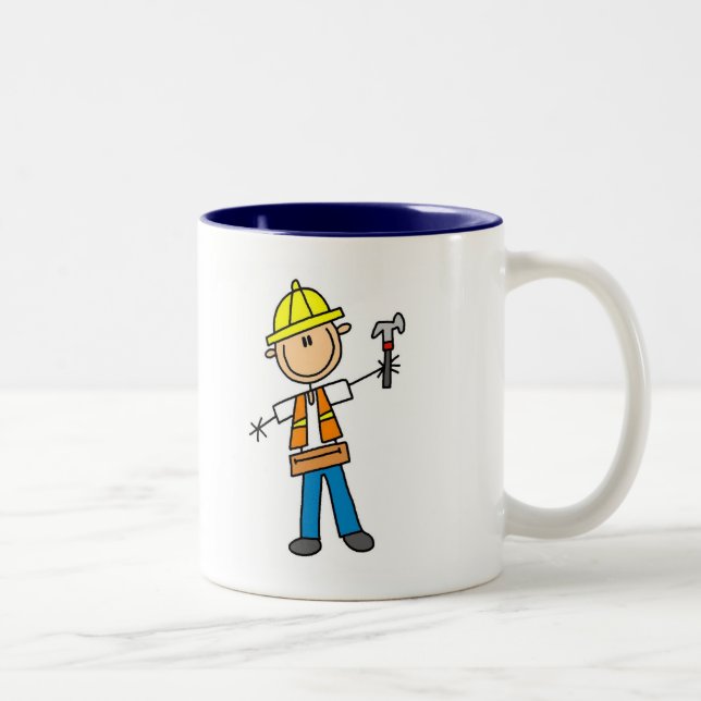 Caneca De Café Em Dois Tons Operário da Construção com Martelo (Direita)