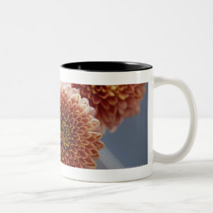 Caneca De Café Em Dois Tons Opinião de ângulo alto das flores em um vaso