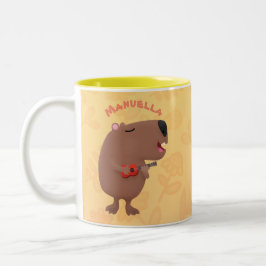Caneca De Café Em Dois Tons Óptica desenho animado de capybara ukulele