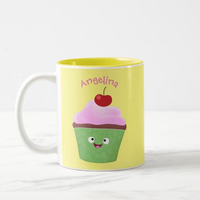 Caneca De Café Em Dois Tons Óptica ilustração do desenho animado do cupcake fe (Esquerda)